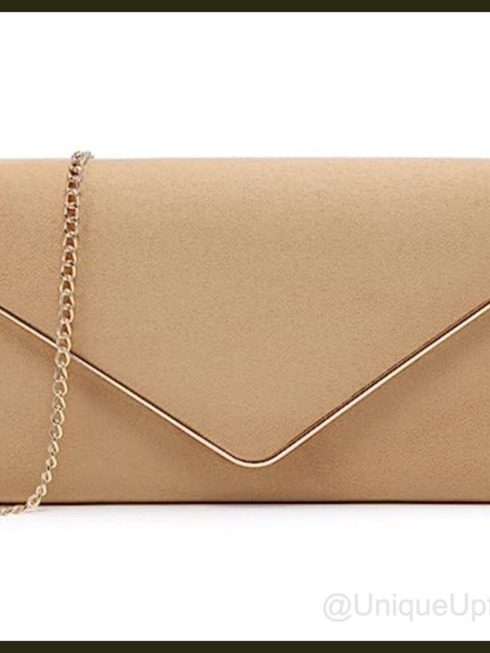 Faux Suede Clutch Evening Bag Removable Gold Chain Formal Party